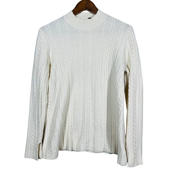 Theory Knit Wool Blend Sweater Long Sleeve Ribbed Split Sleeve Cream - L - Picture 1 of 6